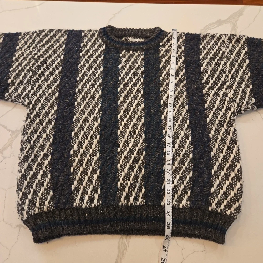 Vintage Wooly-Wooly Mens Wool Crewneck Long Sleeve Striped Sweater Size Large